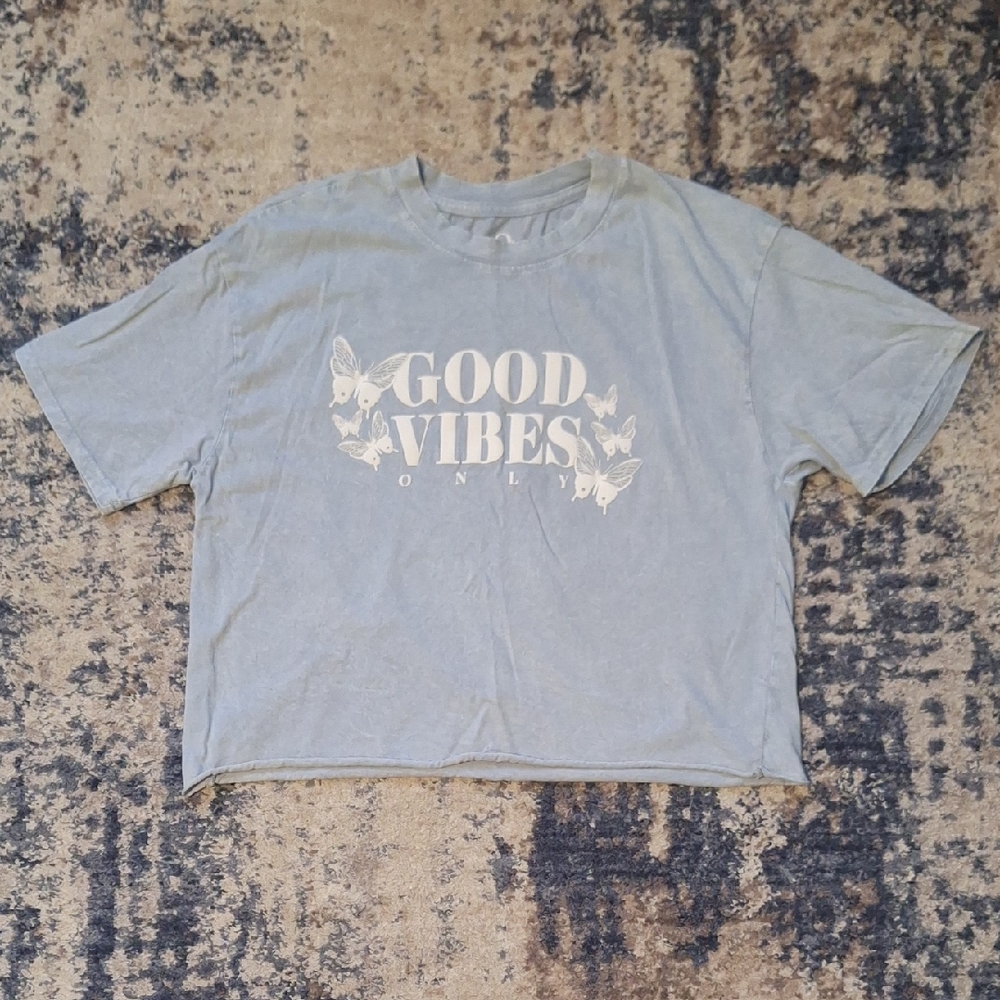 Organic Generation Women's 'Good Vibes Only' Graphic Tee Crop Top Size S